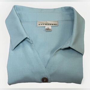 Haymaker Womens Size PXL Pale Blue Aqua Blouse Linen Feel Flowing Comfy Sharp!